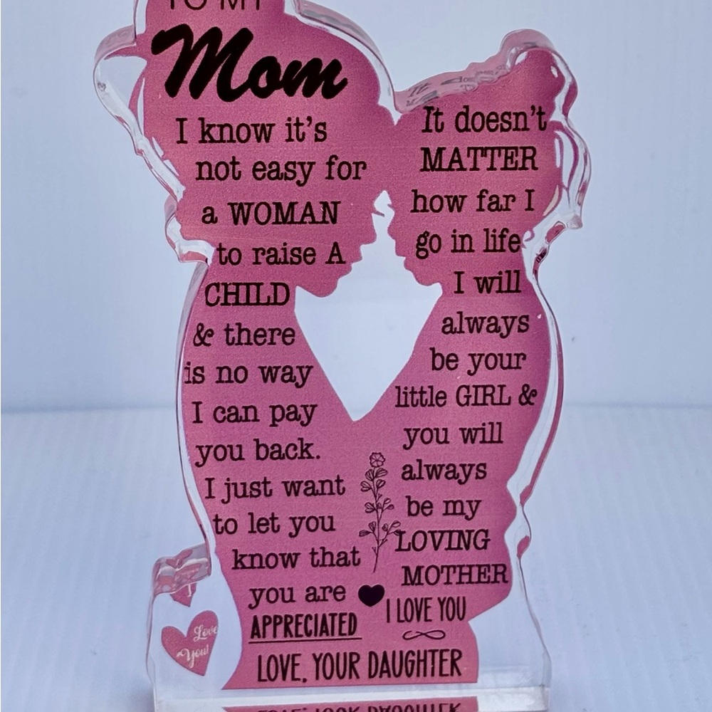 Pink Heartfelt Mom Silhouette Plaque